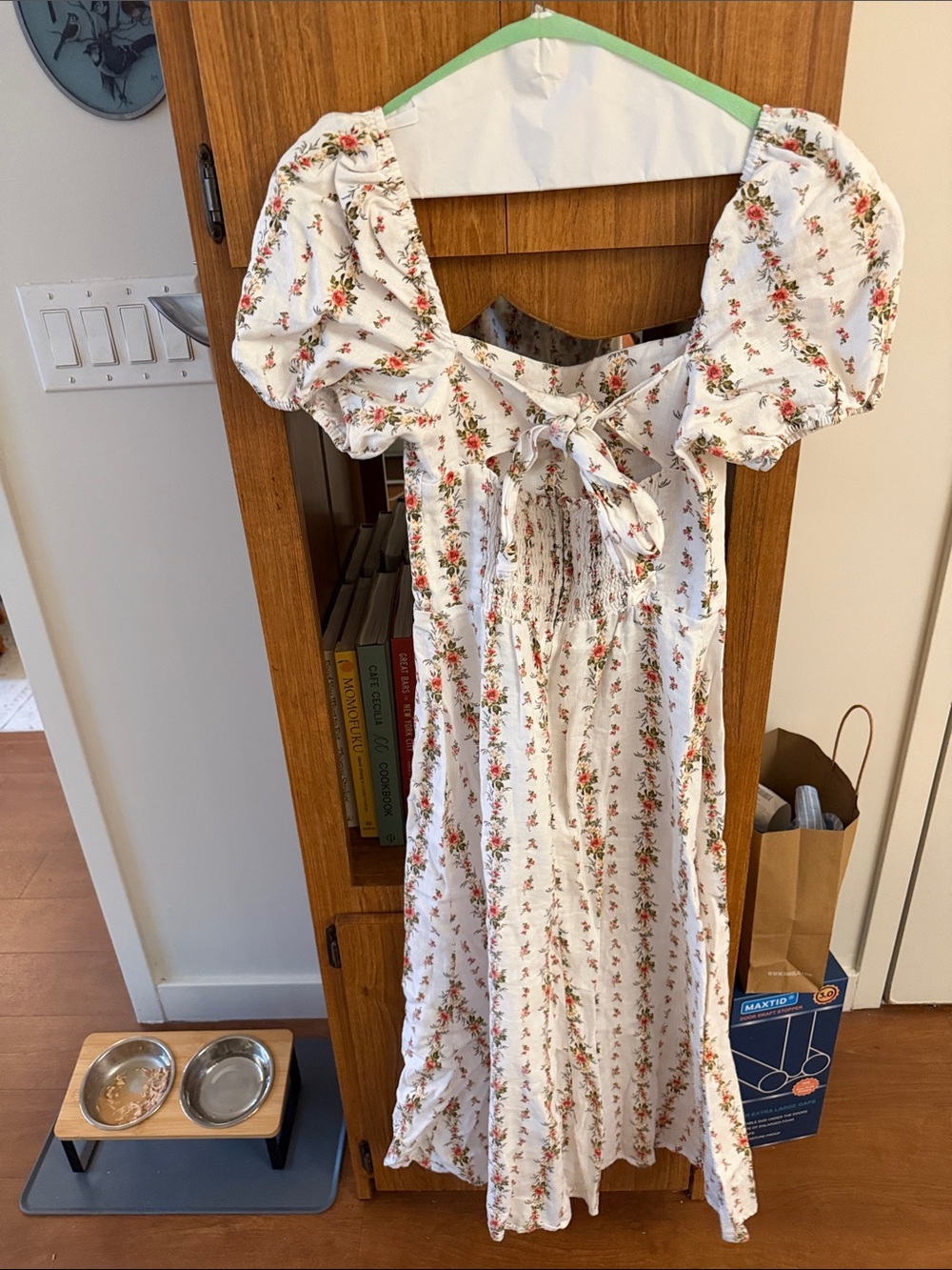 Reformation White Midi Dress with Red & Green Floral Print - Picture 5 of 5